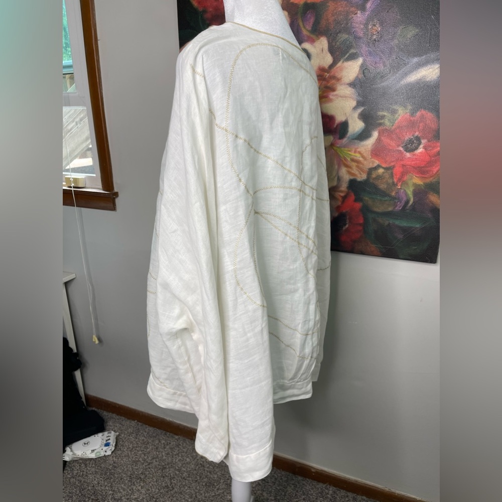 Cynthia Ashby White Linen Cream Abstract Art Stitch Oversized Tunic XL Retail219 - Picture 6 of 12